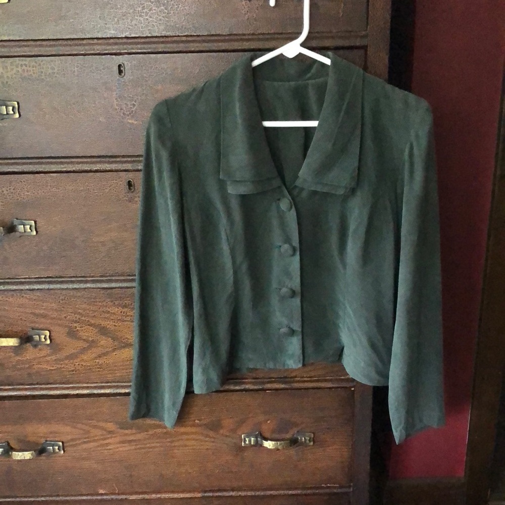 Green Tailored Blazer with Notched Lapels